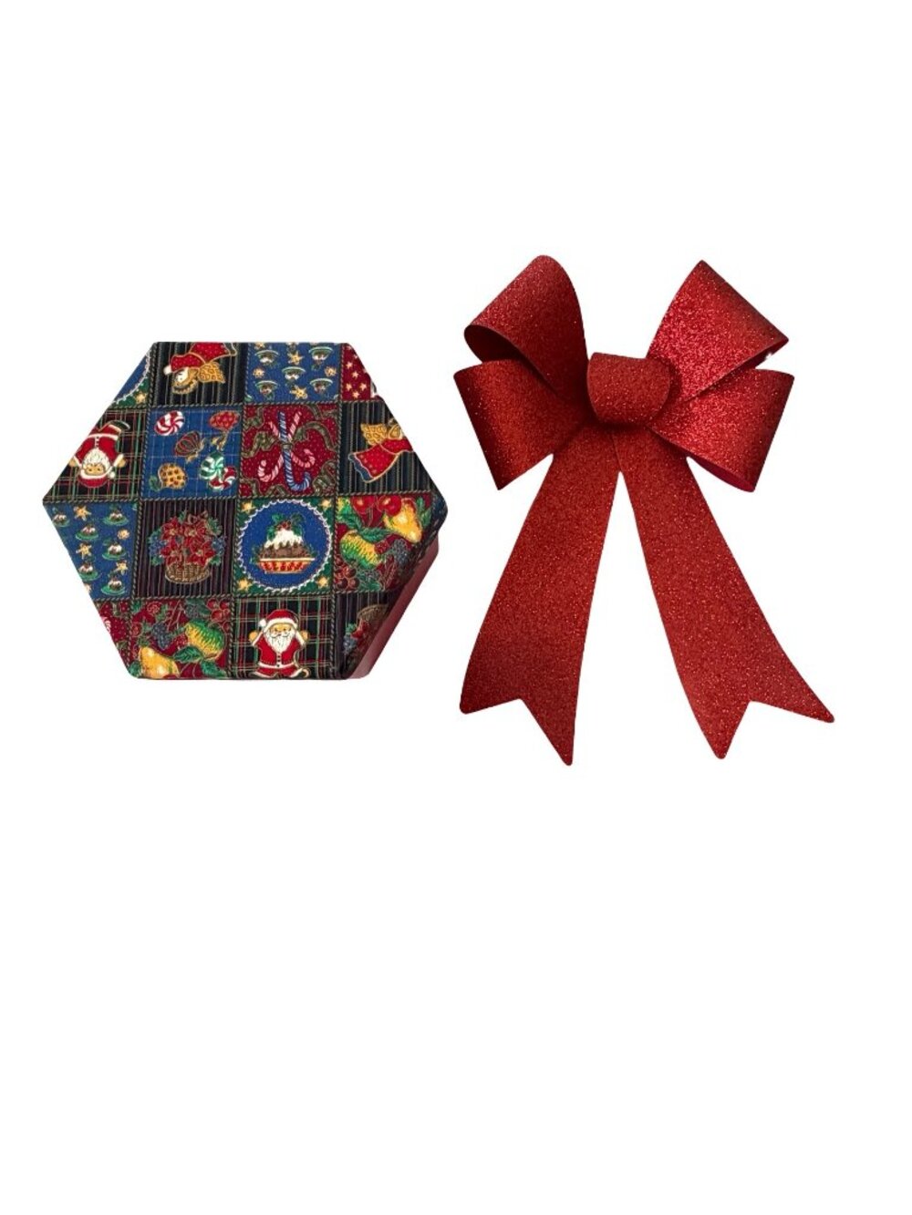 Vintage We’ve Got You Covered Christmas Fabric Gift Box Red Glitter Bow USA